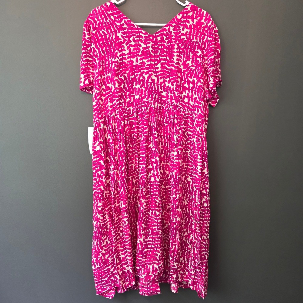 NEW Woman Within Pink Leaf Print Button Front Rayon Babydoll Midi Dress 14/16 - Picture 4 of 7